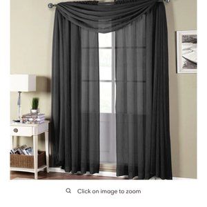 Black sheer curtains drapery, window curtains 8 panels